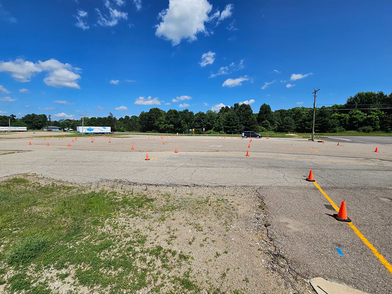 straight on view of parking lot